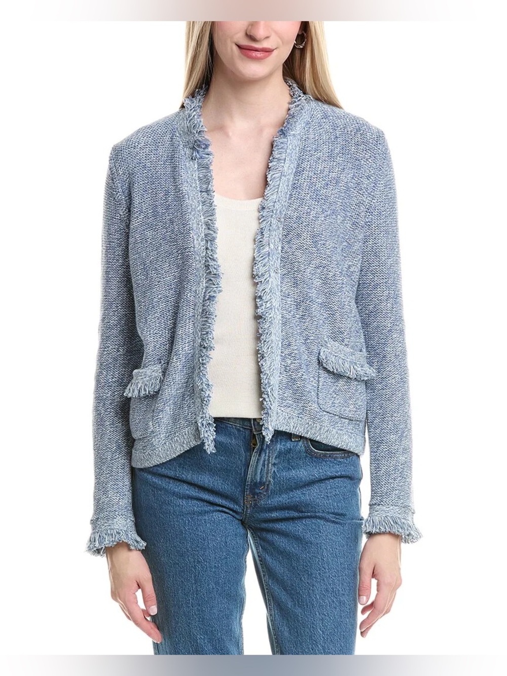 J. McLaughlin Simone Fringe Trim Cardigan Knit Sweater
